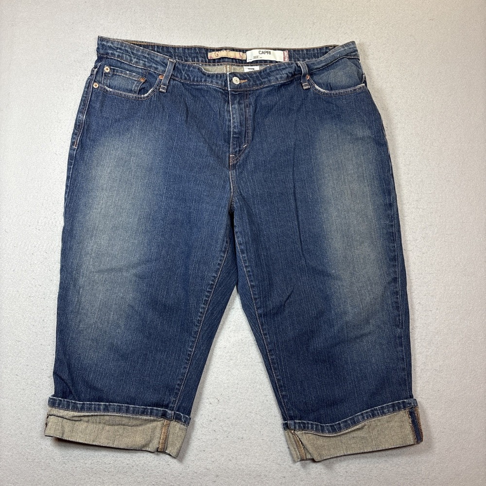 Levi's 515 Capri Jeans Women's Blue Wash Size 24 Stretch Denim Cuffed Distressed